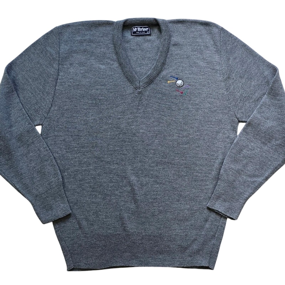 McBriar Men's Size Large‎ Golf Sweater Embroidered V-Neck Gray GVC Vintage 90s